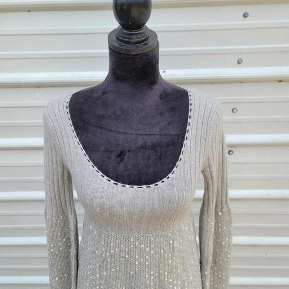 Marciano Cashmere Wool Rabit Sequin Gray Bubble Long Sleeve Sweater Dress XS - Picture 7 of 13